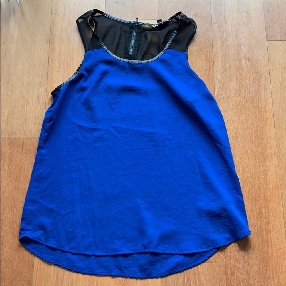 Black sheer and blue tank top